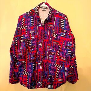 Vintage 80s Aviat Sport Abstract Checkered Nylon Windbreaker Jacket Large